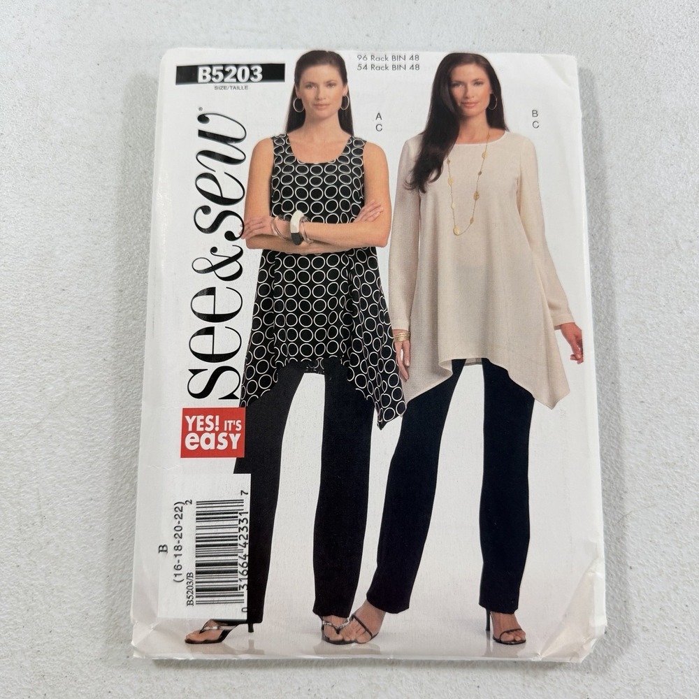 Butterick See & Sew B5203 Handkerchief Hem Tunics & Pants Sz 16-22 UNCUT Pattern